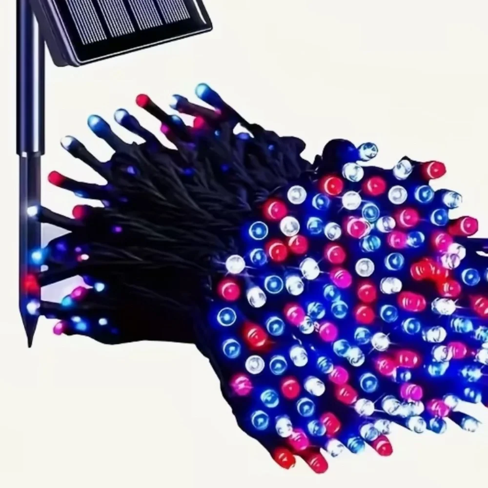 Red White Blue Solar Lights Outdoor LED Waterproof Lights